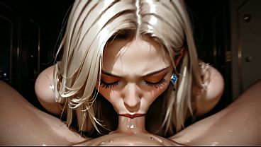 Rubia cachonda chupa pollas enormes mirándote con ojotes azules